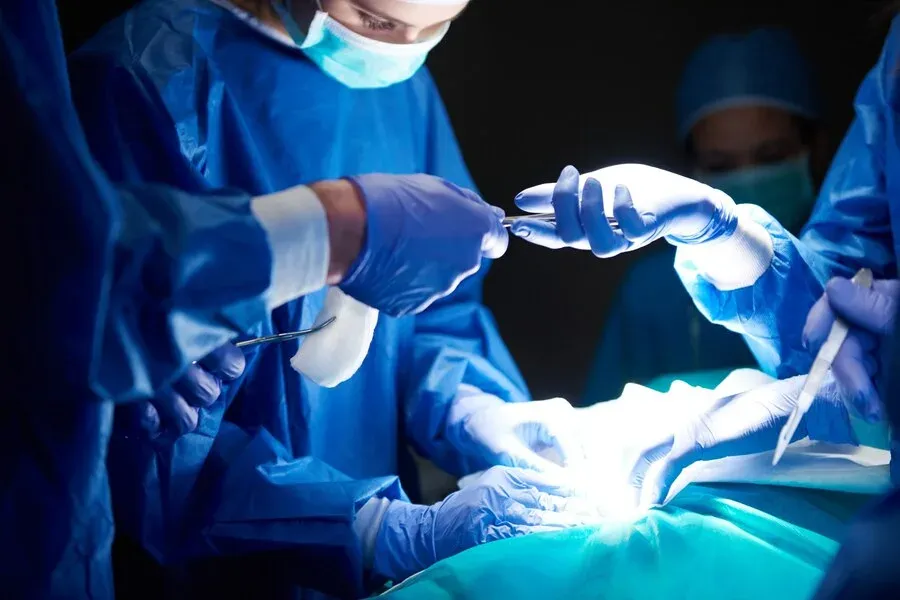 Joint replacement surgery in progress